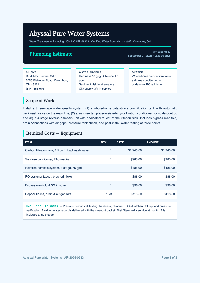 Deep ocean plumbing estimate